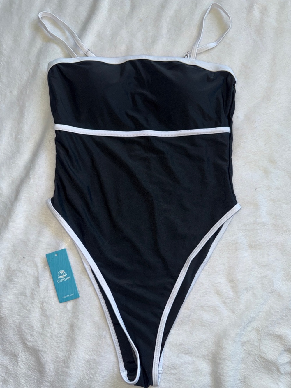 Cupshe Black One-Piece Swimsuit with White Trim